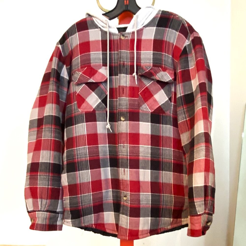 Wrangler Authentics Red and White Flannel Plaid Button-DownJacket